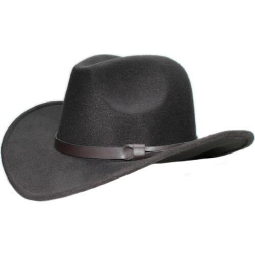 Vintage Parent-child Women Men /Kid Child Wool Wide Brim Cowboy Western Hat Cowgirl Bowler Cap Coffee Leather Band (57cm/54cm)