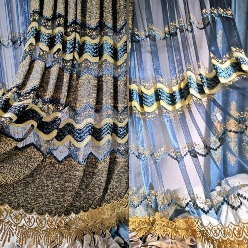 Modern curtain tulle sheet Blue drapes Thick curtains in living room blue curtains Luxury Tulle curtains for living room luxury