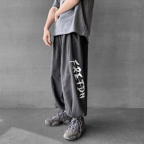 Hip-hop print sports slacks mens loose Harlan strappy nine-point pants trend mens pants summer thin
