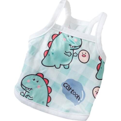 Dog Summer Vest Cartoon Pattern Printing Round Neck Super Elasticity Polyester Breathable Daily Life Pet Blouse