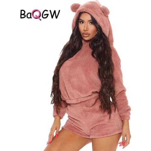 Women Long Sleeve Pocket Cute Bear Ear Hoodies Sports Tops Trousers Tracksuit Sweatshirt Sweat Suit Shorts Set Winter Clothes
