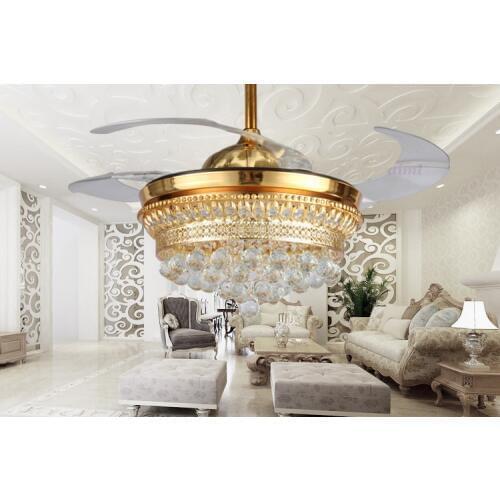 Smart LED 42inch Invisible K9 Crystal Ceiling Fan Modern/Contemporary Living Room Remote Control Led Fan Lights Bedr