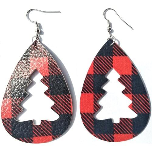 Stock! 2019 New Glitter Christmas Tree Double Sided Faux Leather Earrings Fashion Teardrop Leaf Earrings Christmas Gifts 2019