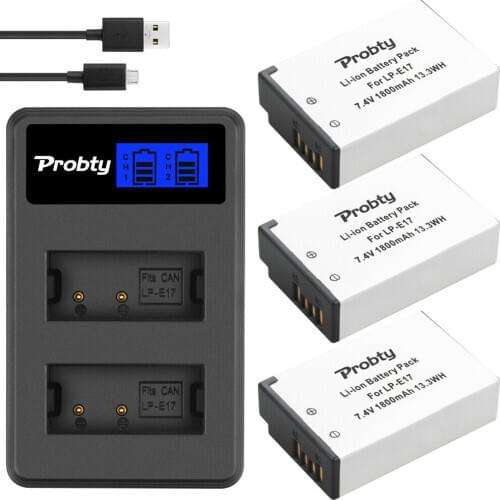 PROBTY 3Pcs LP-E17 LP E17 LPE17 + LCD Dual Charger For Canon EOS M3 M5 M6 Rebel T6i T6s T7i 750D 760D 8000D Kiss X8i Camera