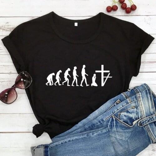 Evolution Of A Christian T-shirt Funny Religion Prayer Tshirt Casual Women Short Sleeve Graphic Church Tee Shirt Top