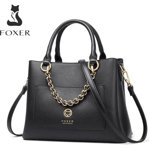 FOXER Womens Crossbody Shoulder Bags 2021 Fall Winter Totes Cowhide Leather Handbag Female Commute Purse Large Capacity Handle