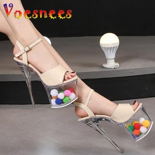 Glow Fringe Rhinestones Nightclub Women Shoes Sexy Open Toe Striptease Sandals Summer New Metal Stiletto Super High Heels 18CM