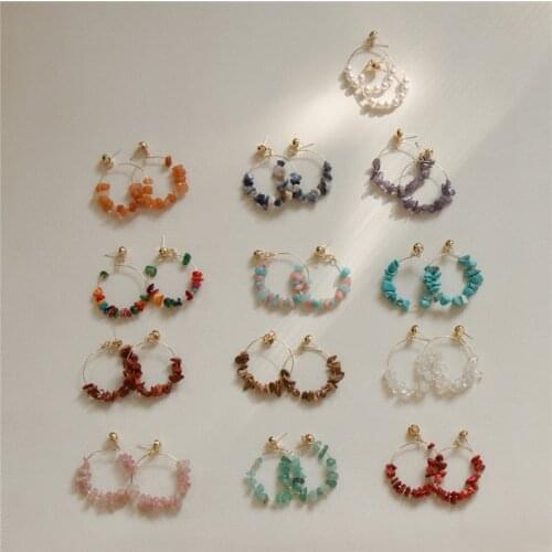 AOMU 2021 New Summer Fashion Colorful Natural Stone Crystal Pearl Circle Round Metal Hoop Earrings for Women Girls Jewelry Gifts