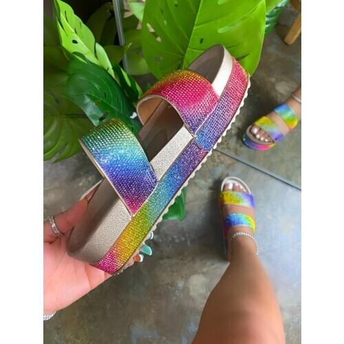 2020 Womens Slippers Summer Glitter Bling Slide Flat Slipper Shoes Comfortable Breathable Bling Sandals