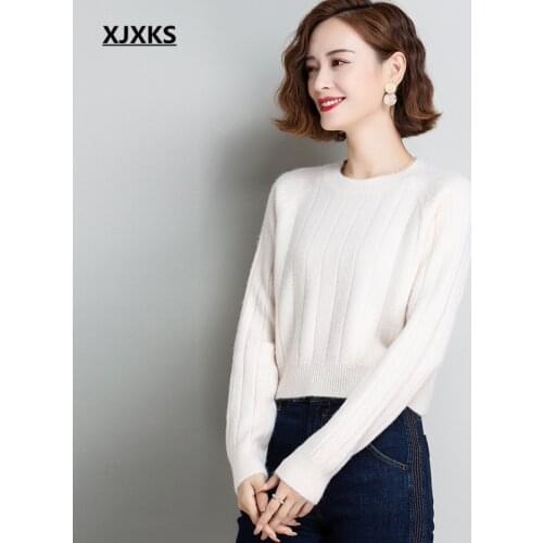 XJXKS 2021 autumn and winter new women short sweater pure color all-match cashmere knitted sweater women pullover