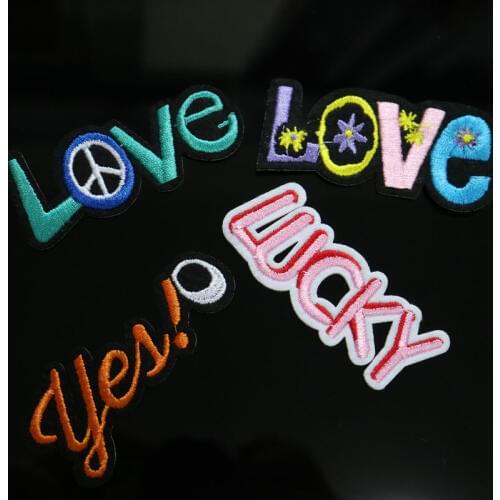 1pc lletters lucky yes iron on patches for clothing Small embroidery applique parches ironing sticker for bags backpack jeans