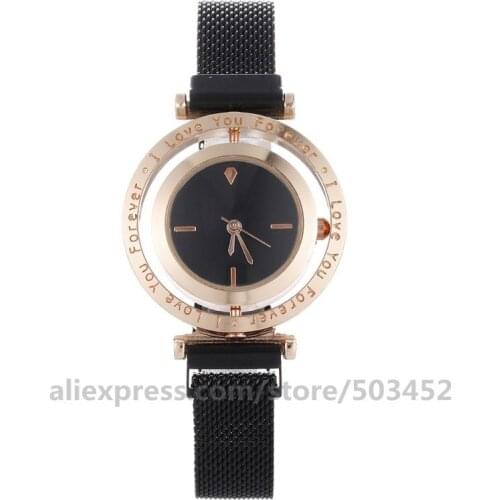 100pcs/lot 920542 No logo Hot Sells Watches I Love You For Ever Clock Magnetic Mesh Belt Rotatable Watch For Women