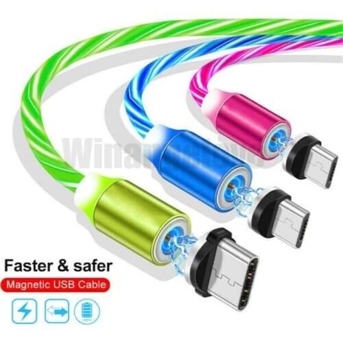100pcs/lot Flow Luminous Light Magnetic USB Cable For iPhone XR X 7 8 Micro Type C Charger Fast Charging Magnet Charge USB-C