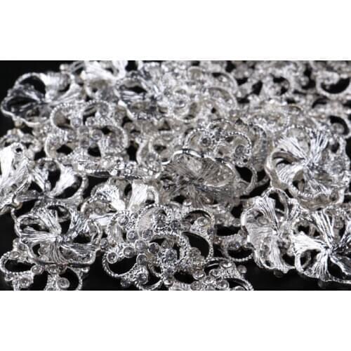 120pcs/lot) Silver Plated Rhinestone Button Vintage Flatback Craft Crystal Alloy Button For Girl Wedding/Bridal Jewelry