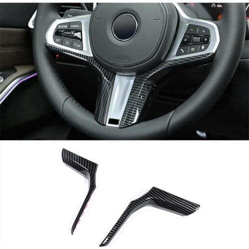 Carbon Fiber Color Steering Wheel Frame Decoration Cover Trim 2Pcs For BMW 3 Series G20 G28 2020 ABS Car Styling Modified