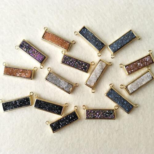 20pcs Gold color Slim Rectangle Agat e Druzy Bar Geode Pendant Connector Double Bail DIY Making Bracelet necklace Jewelry CT83