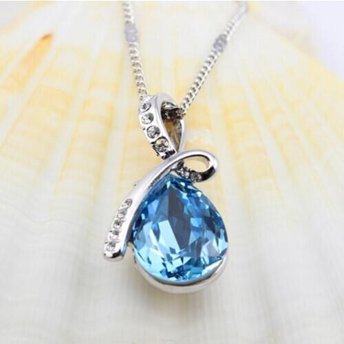2021 Fashion Promotion Sale Silver Plated Necklaces Angel Tears Water Drop Crystal Necklace Wholesale Cheap