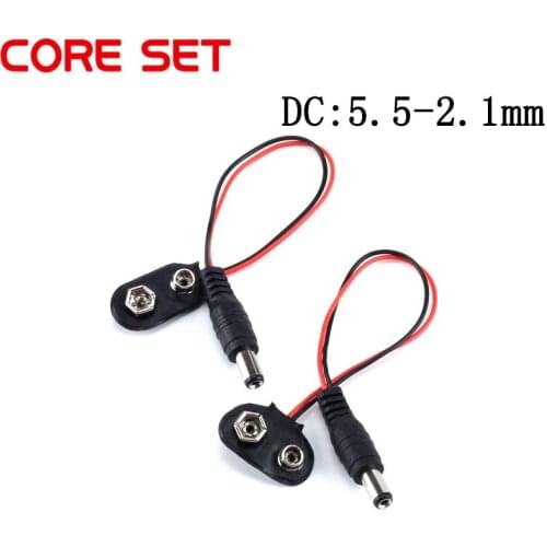 5pcs 9V Battery Snap Connector clip Lead Wires holder Cable With DC plug 5.5 x 2.1mm Power connector Jack Socket Adapter
