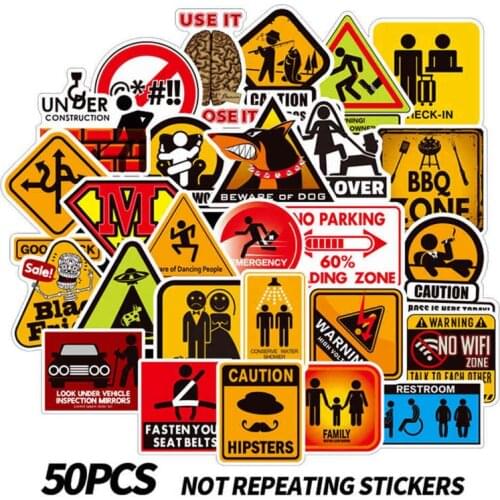 50 Pcs/Set Graffiti PVC Waterproof Cool Sticker Sign Stickers Warning Logo For Luggage Laptop Toy Phone Car Notebook