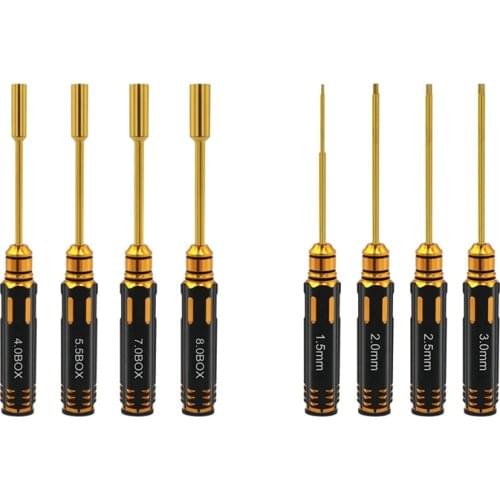8Pcs RC Hex Driver Wrench Hexagonal Head Nut Drivers Repair Tool Set, 4 Pcs 4.0/5.5/7.0/8.0mm & 4Pcs 1.5/2.0/2.5/3.0mm