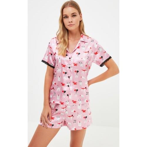 Trendyol Dog Pattern Satin Pajamas set THMAW22PT0112
