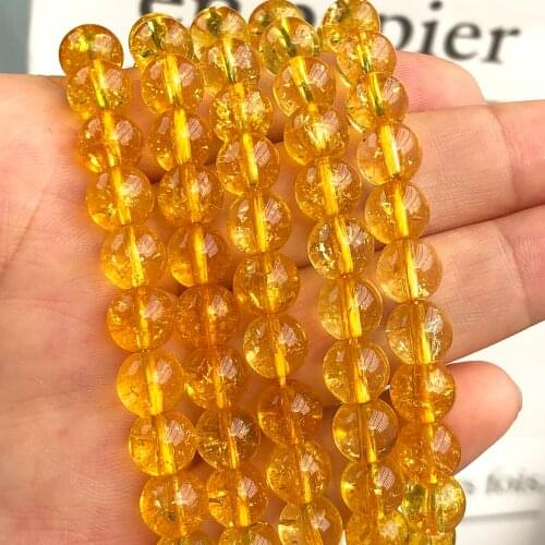 Yellow Citrines Crystal Stone Beads Smooth Round Loose Spacer Beads For Jewelry Making DIY Bracelet Necklace 6/8/10mm 15" Strand