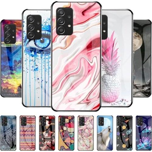 Painted Case for Samsung Galaxy A52 A51 A21s A20S Tempered Glass Case for Samsung A50 A42 A41 A32 A22 A12 A10 Shockproof Covers