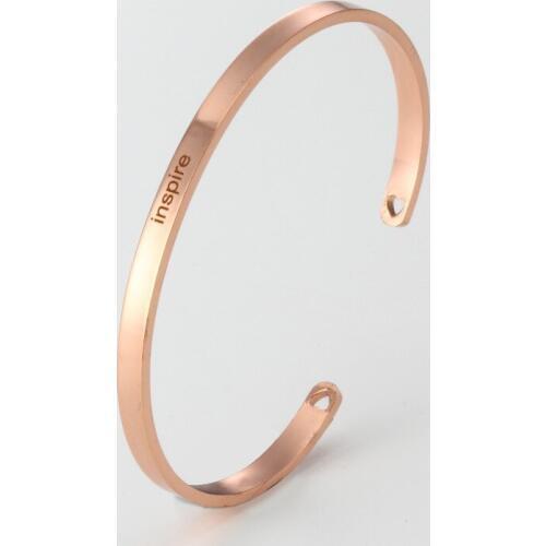 6PCS Engraved inspire C Shape Elegant Bangle Stainless Steel 4mm Open Simple Women Bracelets Jewelry 2019 Dropshipping