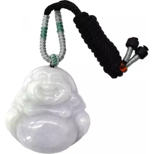 Laughing Buddha Burma Purple Carved Jadeite Pendant