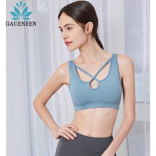 GAUENEEN Women Sports Bra Sexy Hollow Out Brathable Push Up Yoga Bra Halter Gym Fitness Sports Tank Top Female Seamless Bra