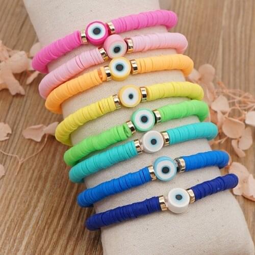 Go2Boho Turkish Evil Eye Charm Bracelet Polymer Clay Bracelets for Women Colorful Heishi Beads Brasalete Greek Eye Jewelry 2021