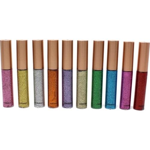 HANDAIYAN 10Pcs/Set Glitter Liquid Eyeliner Waterproof Sequin Shimmer Eyeliner Pen Makeup Tool for Women