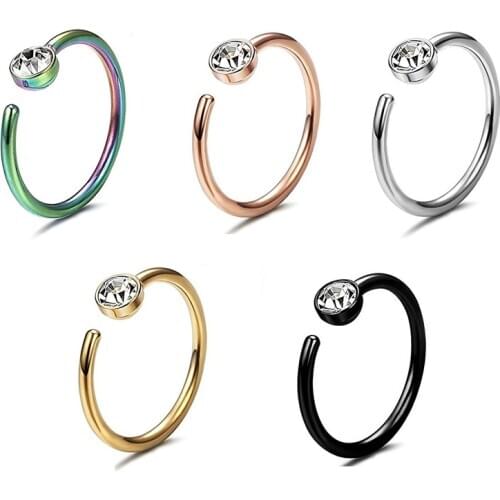 1piece Small Thin Rhinestone Crystals Fake Septum Piercing Nose Rings&Studs Fashion C-Shaped Faux Clip lips Hoop Body Jewelry
