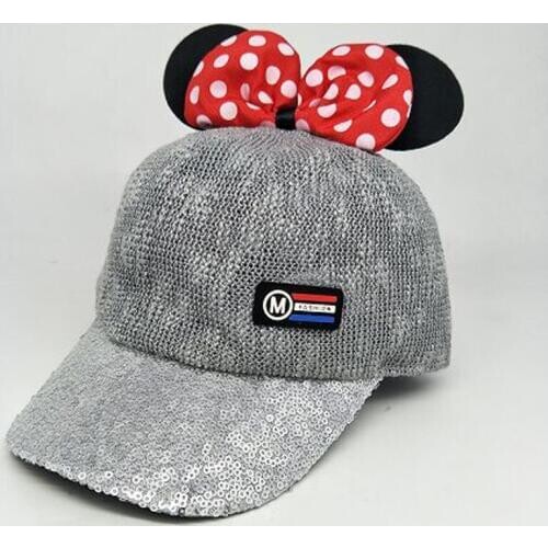 Korean Lover Cartoon Sequins Linen Children Baseball Caps Spring Summer Bowknot Ear Brand Snapback Casquette Hats Girl And Boy
