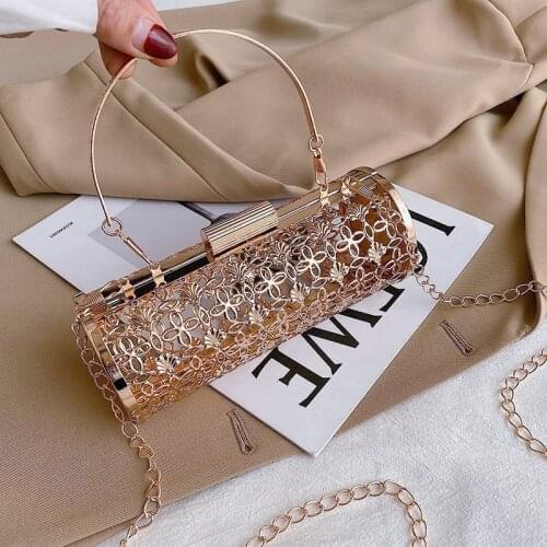 Wrought Iron Purses and Handbags for Women 2021 Designer Luxury Fashion Girls Female Shoppers Hot New Golden Hollow Pillow Walle