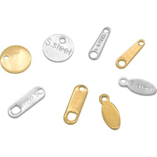 50pc/lot Stainless Steel Gold Sculpture Steel Oval Charm Pendant Small Extend Chain Tag Jewelry Making Findings DIY Accessories