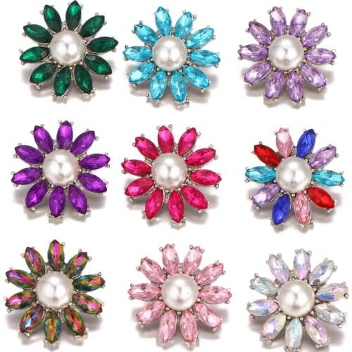 Crystal Flower 18mm 20MM Metal Snap Jewelry DIY bracelet KC9458