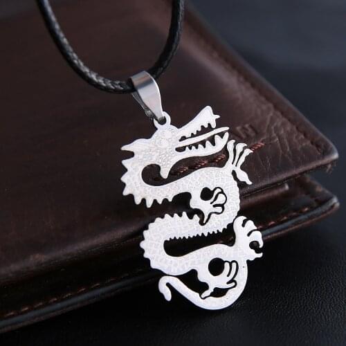 Rinhoo Fashion Dragon Pendant Necklace Women Men Leather Chain Stainless Steel Charm Vintage Cool Necklaces Jewelry