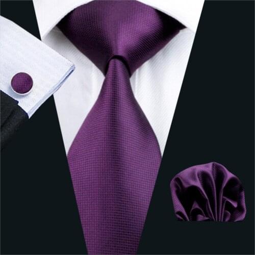 FA-236 Men`s Tie Solid Purple Jacquard Woven Classic Tie Hanky Cufflinks Set For Men Business Wedding Party Free Shipping