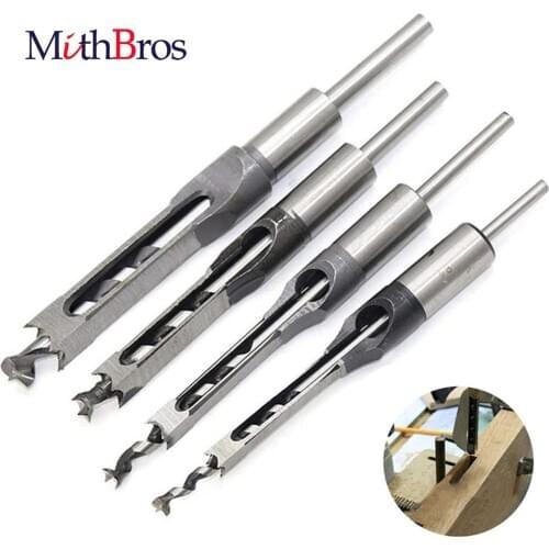 MithBros Square Auger Mortising Chisel Drill Set Square Hole Woodworking Drill Tools Kit Set Extended Saw HSS Twist Drill Bits