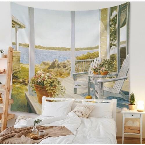 Beach by the Sea Life Breath Tapestry wall tapestry Lounge lounge chairs Sunbathing Bedroom Home Personality Art Deco