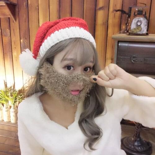 New Winter Crocheted Man Woman Santa Father Christmas Hat with Colorful Beard Handmade Christmas Gift Party Skull Beanies