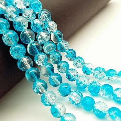 Wholesale 6 /8/10mm Glass Beads Crack Lake blue white Round Loose Beads for Bracelet Earrings Necklace Beads For Jewelry Making