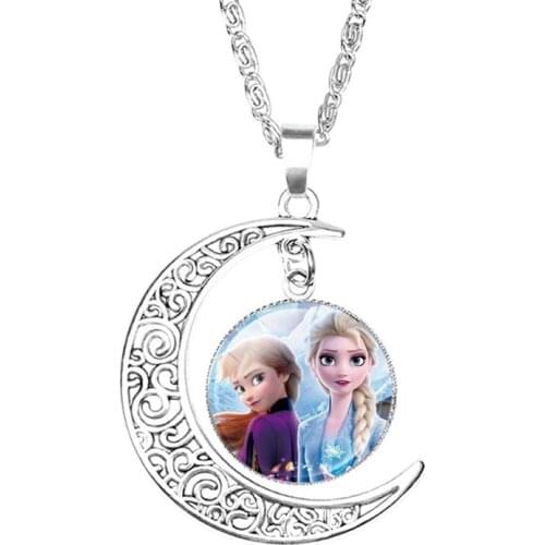 Disney Cartoons Frozen 2 Crescent Hollow Necklace child lovely Aisha Anna princess Time Gem pendant Girls accessory necklace