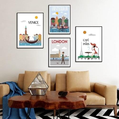 Famous Developed Cities Poster Paris London Rome New York Pictures Canvas Painting for Baby Room Modern Home Cuadros Decor