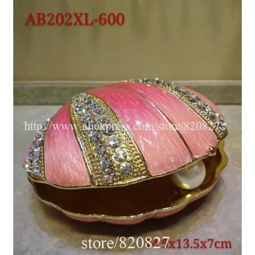 Sea shell jewelry box mother of pearl trinket box enameled pewter bejeweled big shell wedding ring box with treasure pearls in