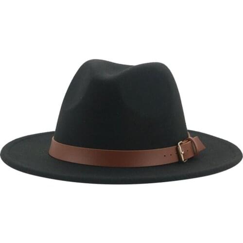 Fedora hats for men solid formal dress church wedding wide brim felt hat winter autumn fall khaki beige belt buckle jazz cap men