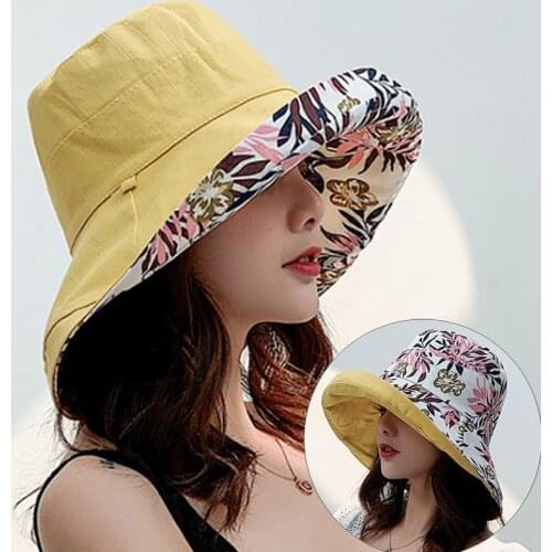 Women Hat Ladies Fashion Sun-protcetion Weared Both Side Wide Brim Cap Summer Beach Cap Large Double C Bucket Hats
