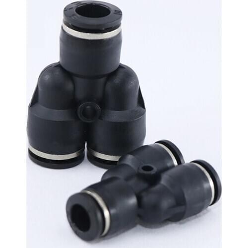 1pcs OD 4/6/8/10/12/16MM Push In Fitting for Air Pipe joint Black PY series Y Type Pneumatic Connector Tee Union