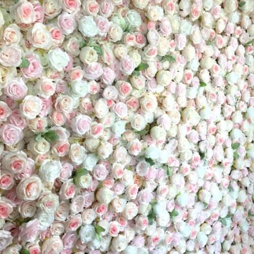 SPR light pink roll up cloth back silk flower wall for wedding backdrop decoration